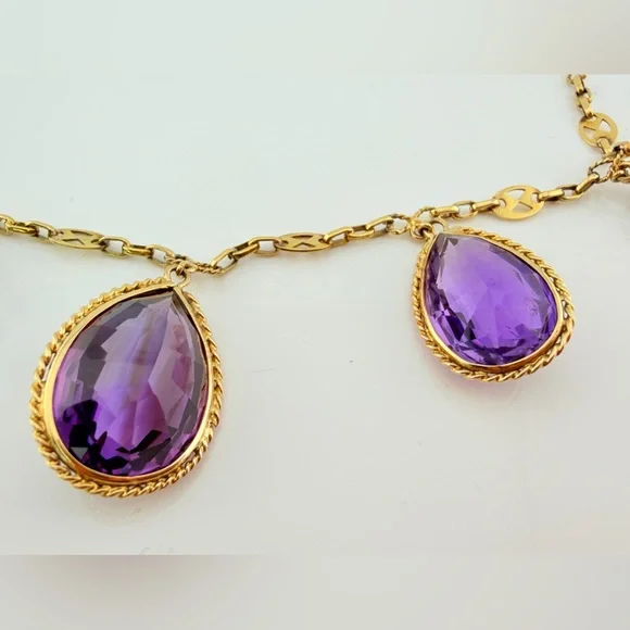 Antique Iberian 17K Gold Imperial Amethyst Fringe Necklace - Picture 4 of 16